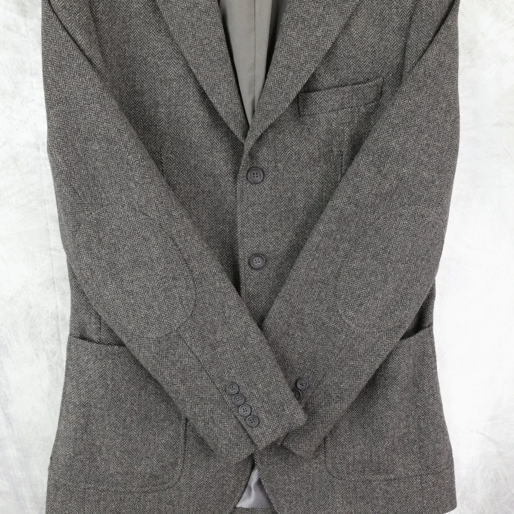 Banana Republic Tweed Sport Coat 38R Grey Herringbone Moon British Wool Blazer